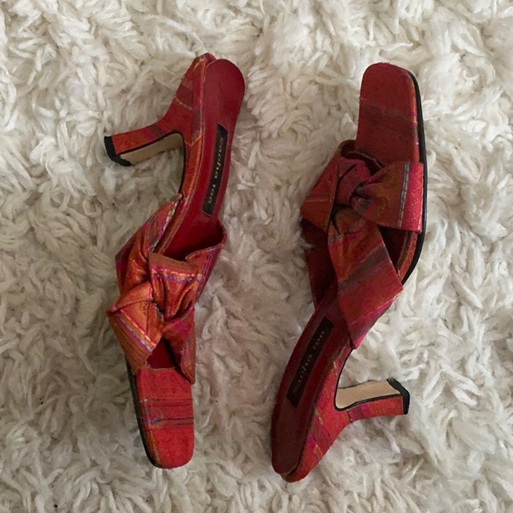 VINTAGE 90s Y2K Red Print Fabric Bow Sandal